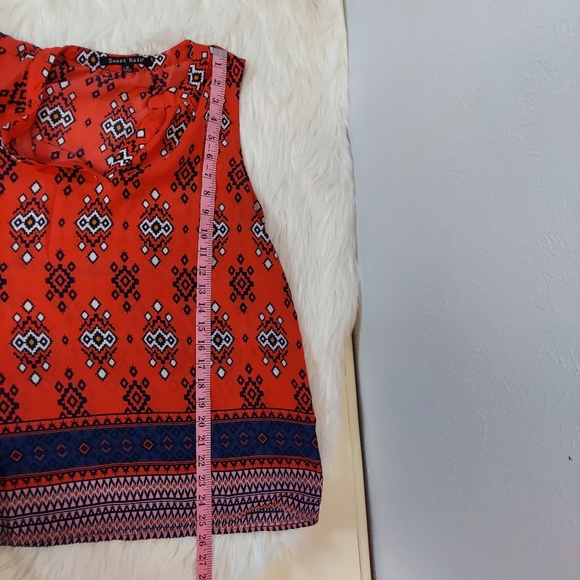 Sweet Rain red blue boho sleeveless blouse - Picture 6 of 6